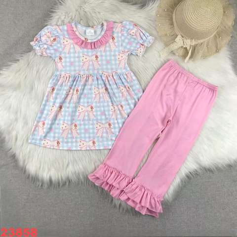 Children's Long Sleeve Set with Pink Pants and Printed Top