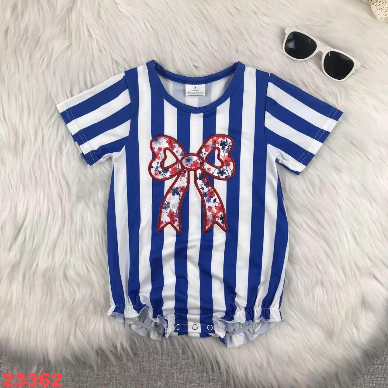 Blue Striped Bow-Knot Baby Romper