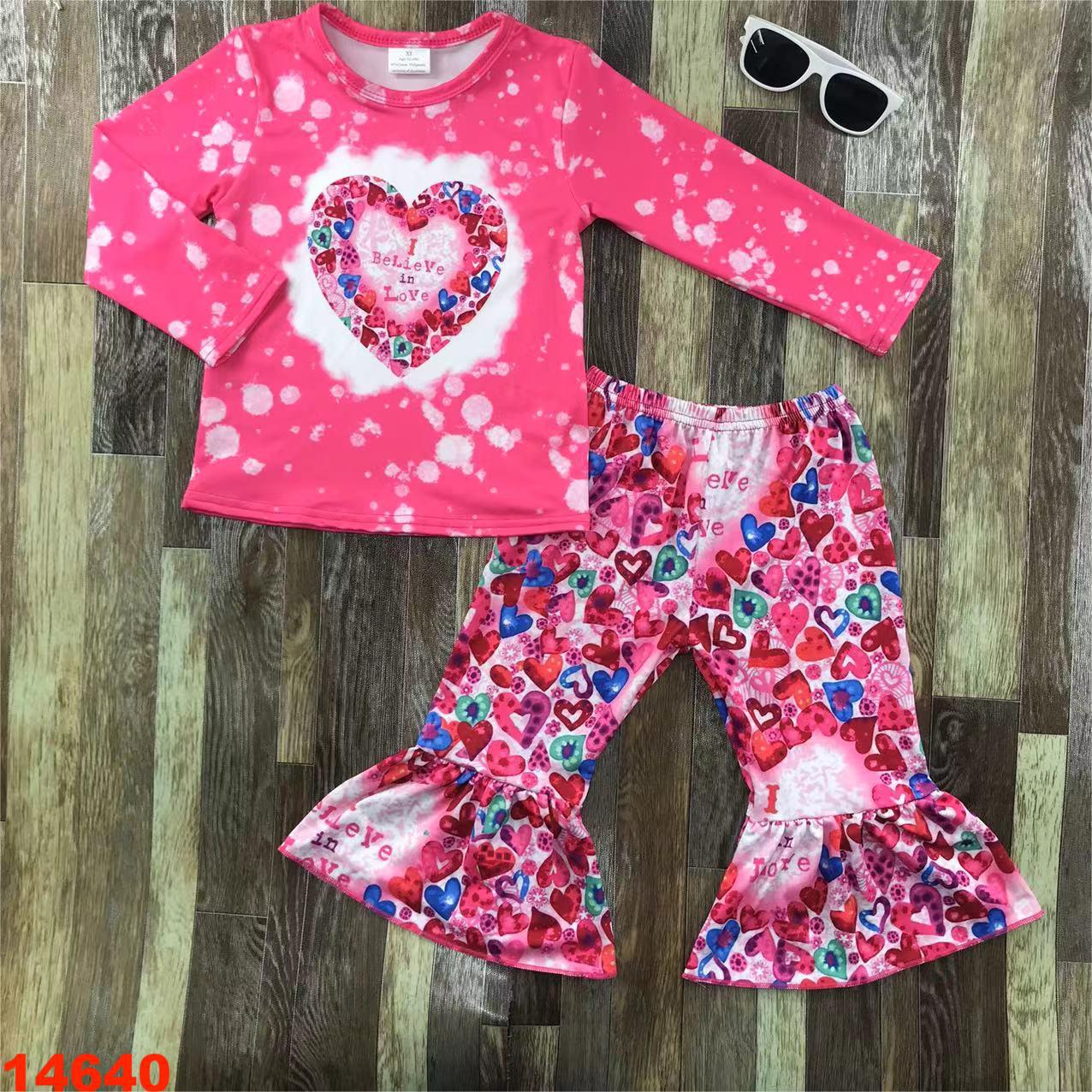 Girls' Valentine's Long Sleeve Top and Flared Pants Set