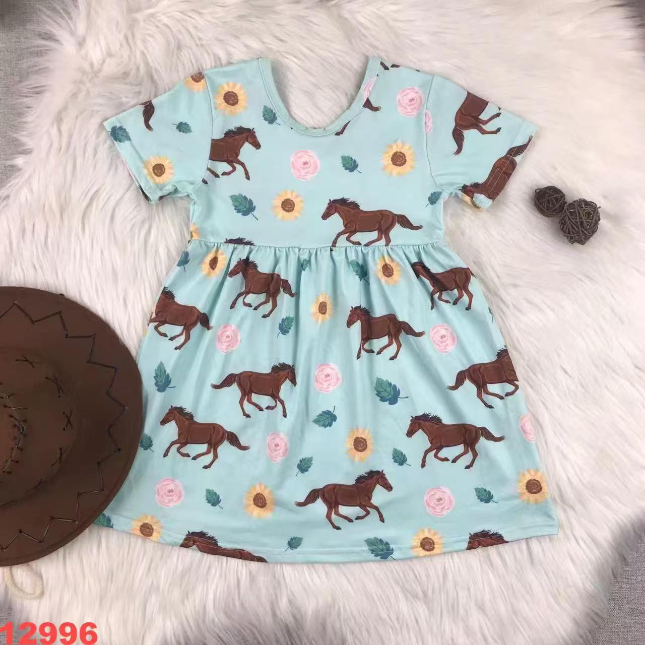 Kids' Horse Print Flutter Sleeve Dress