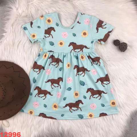 Kids' Horse Print Flutter Sleeve Dress