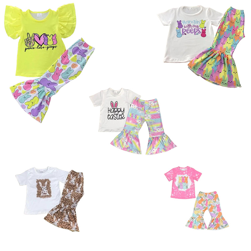 Easter-Themed Short Sleeve Outfit Sets for Kids