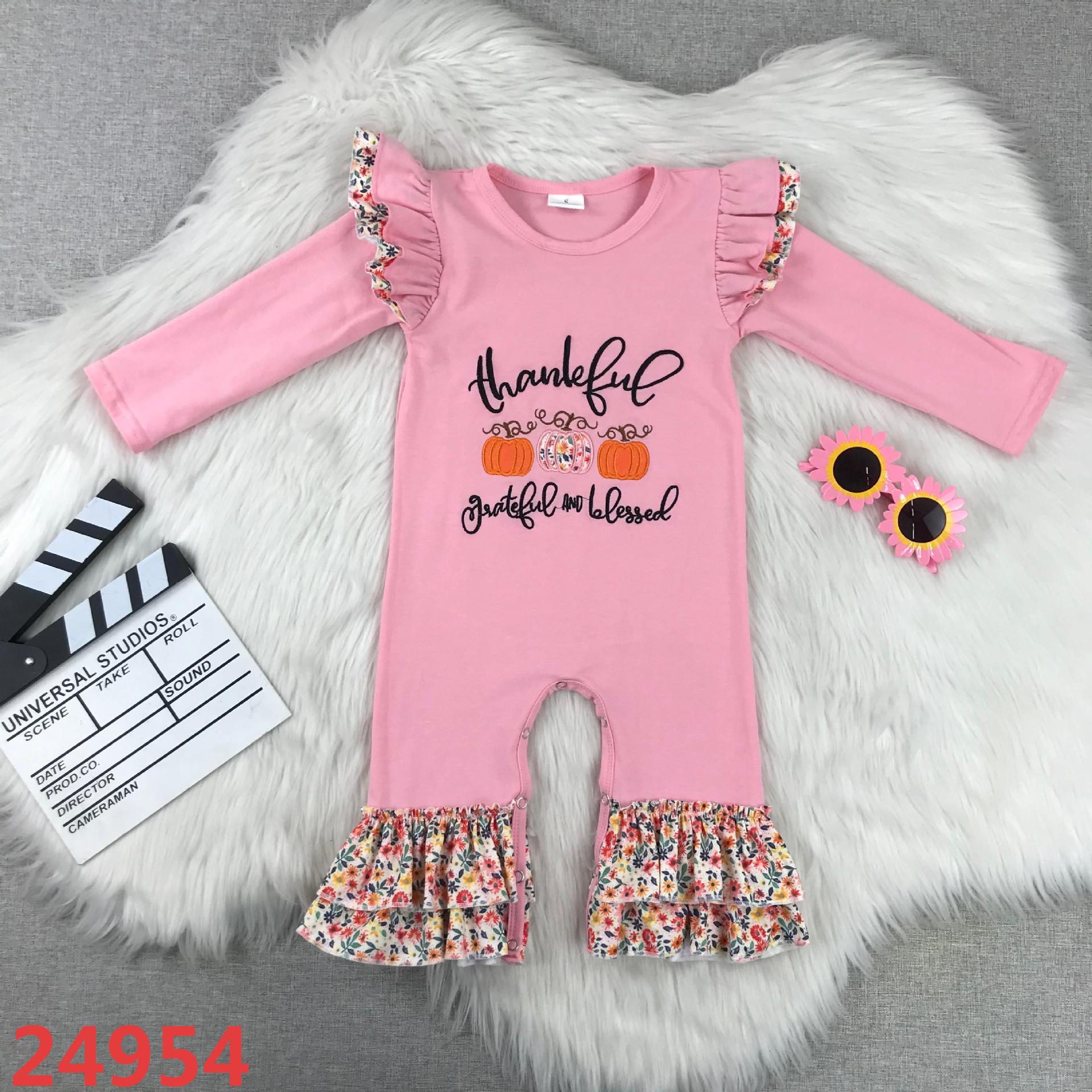 Thankful Pumpkin Ruffle Long Sleeve Romper