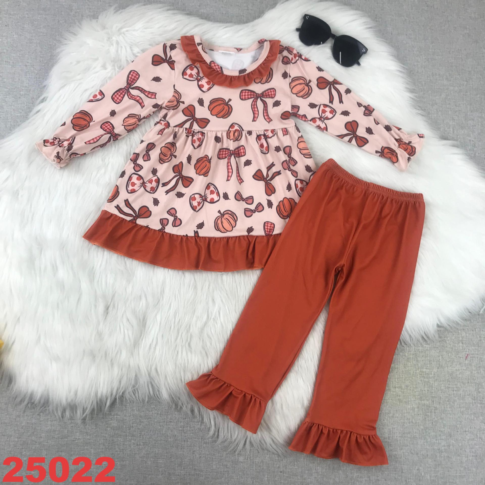 Children's Long Sleeve Printed Top and Ruffled Pant Set