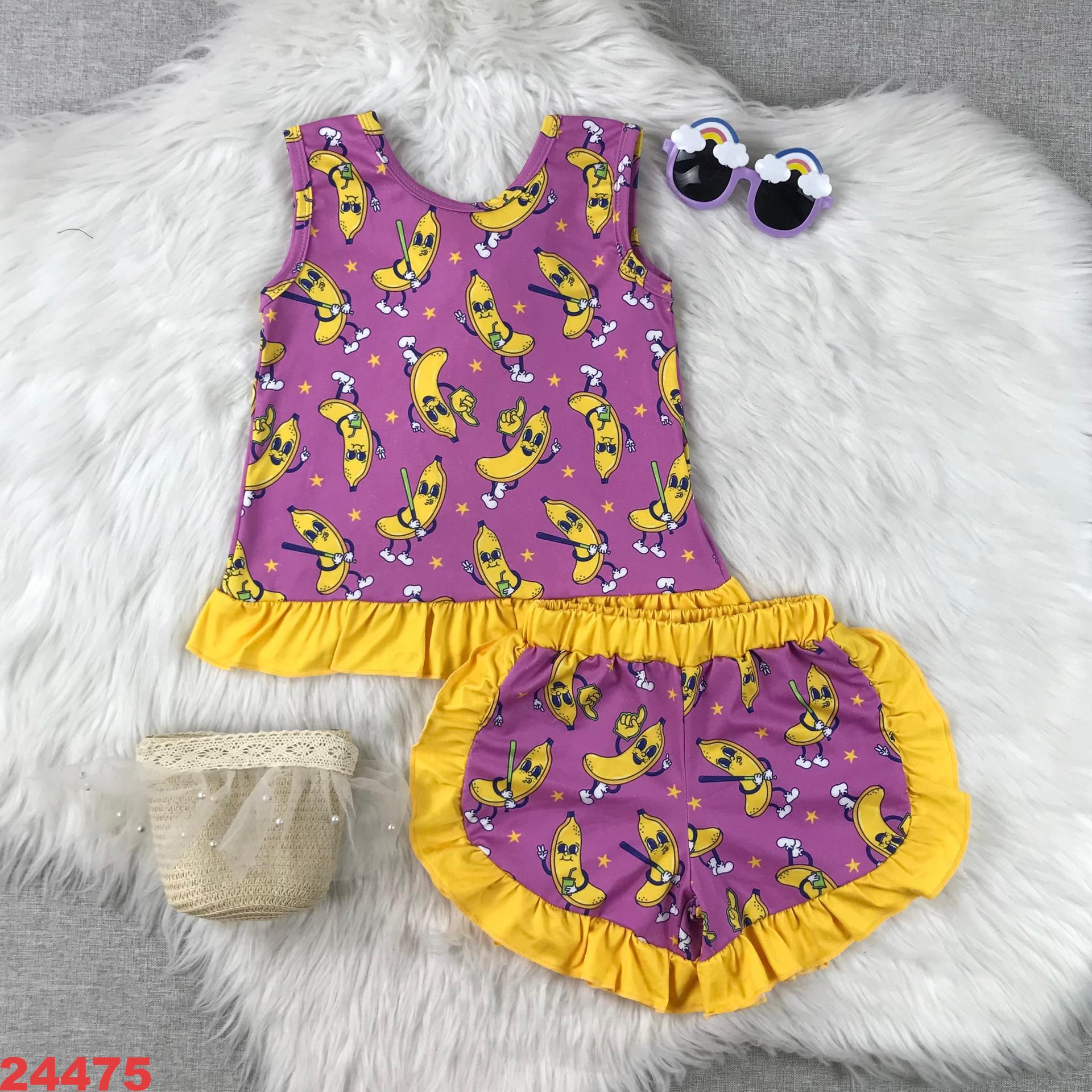 Banana Print Sleeveless Top and Shorts Set