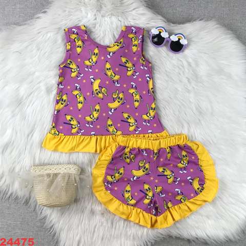 Banana Print Sleeveless Top and Shorts Set