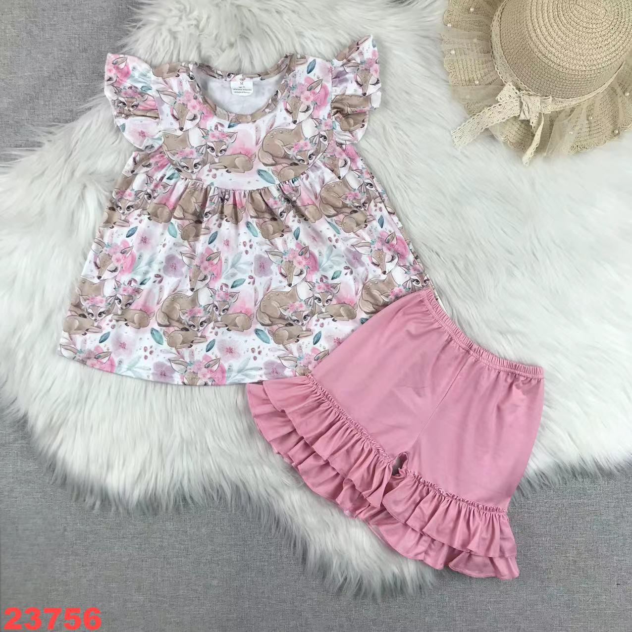 Girls' Flutter Sleeve Top and Ruffled Shorts Set