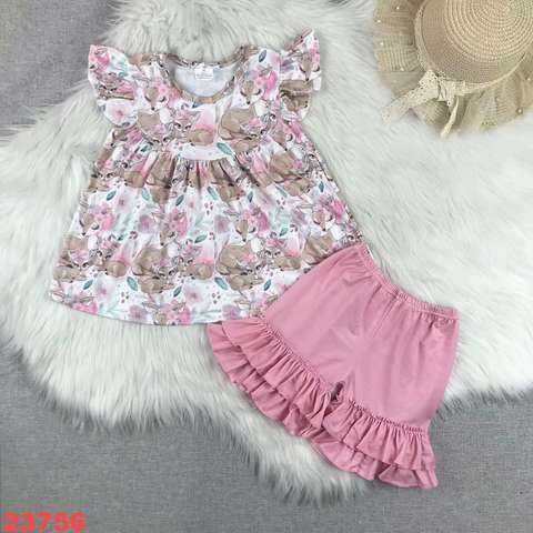 Girls' Flutter Sleeve Top and Ruffled Shorts Set