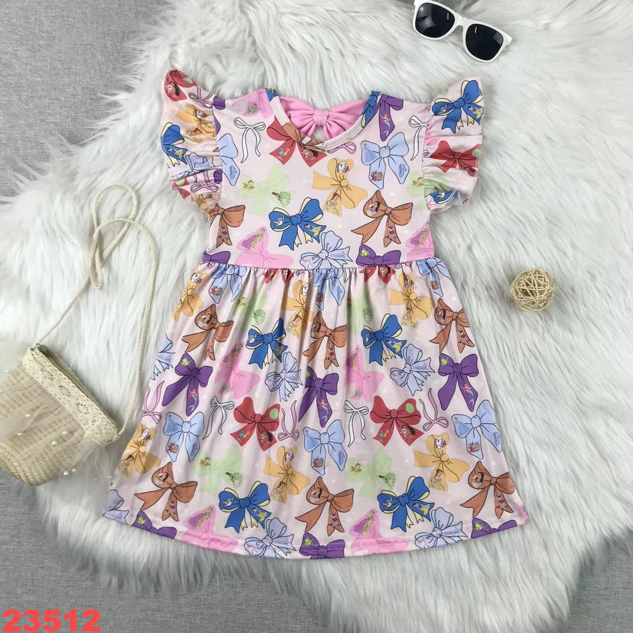 Girls' Bow Print Short Sleeve Dress