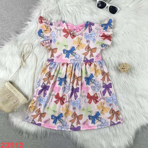 Girls' Bow Print Short Sleeve Dress