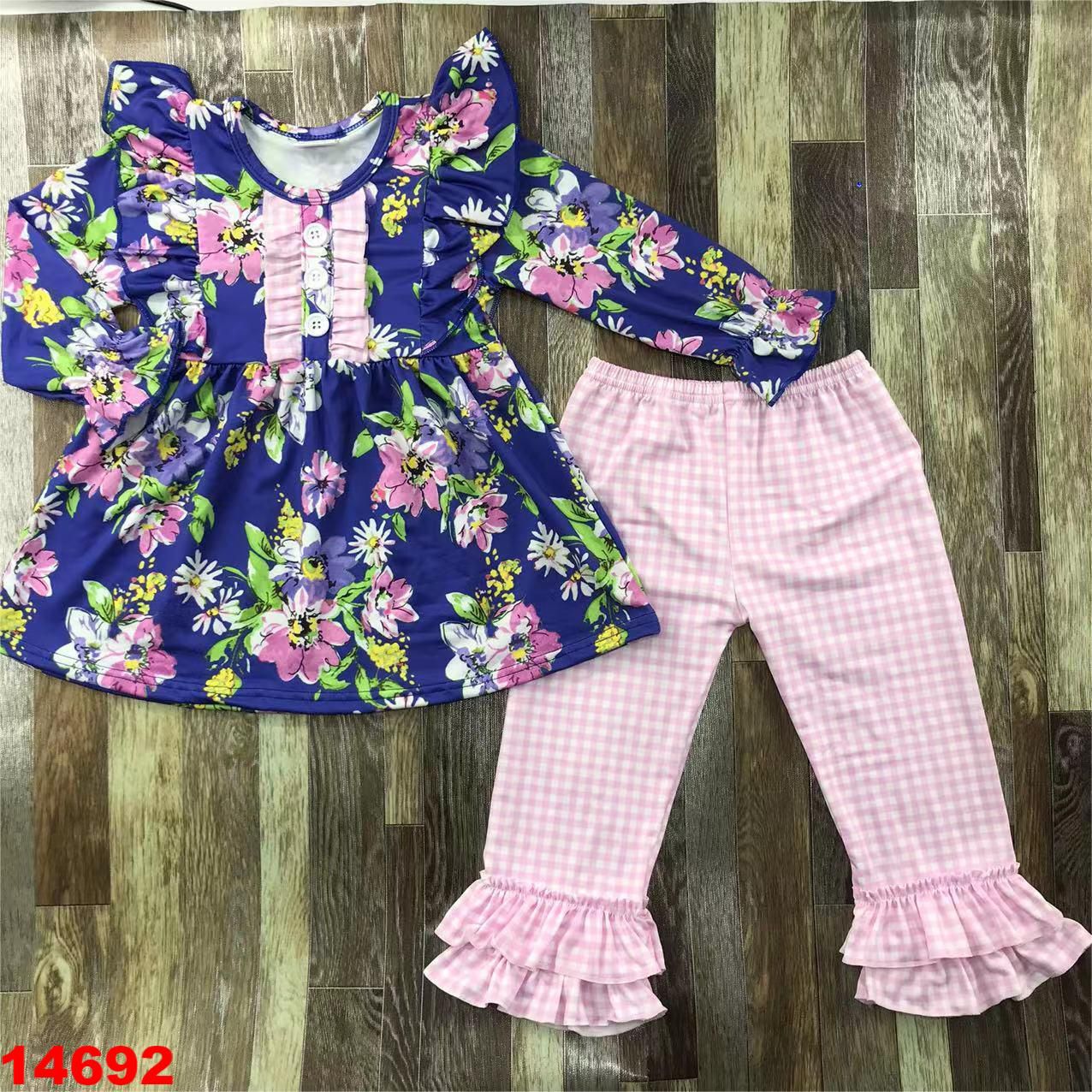 Floral Long Sleeve Top and Ruffled Pants Set