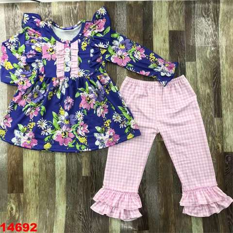 Floral Long Sleeve Top and Ruffled Pants Set