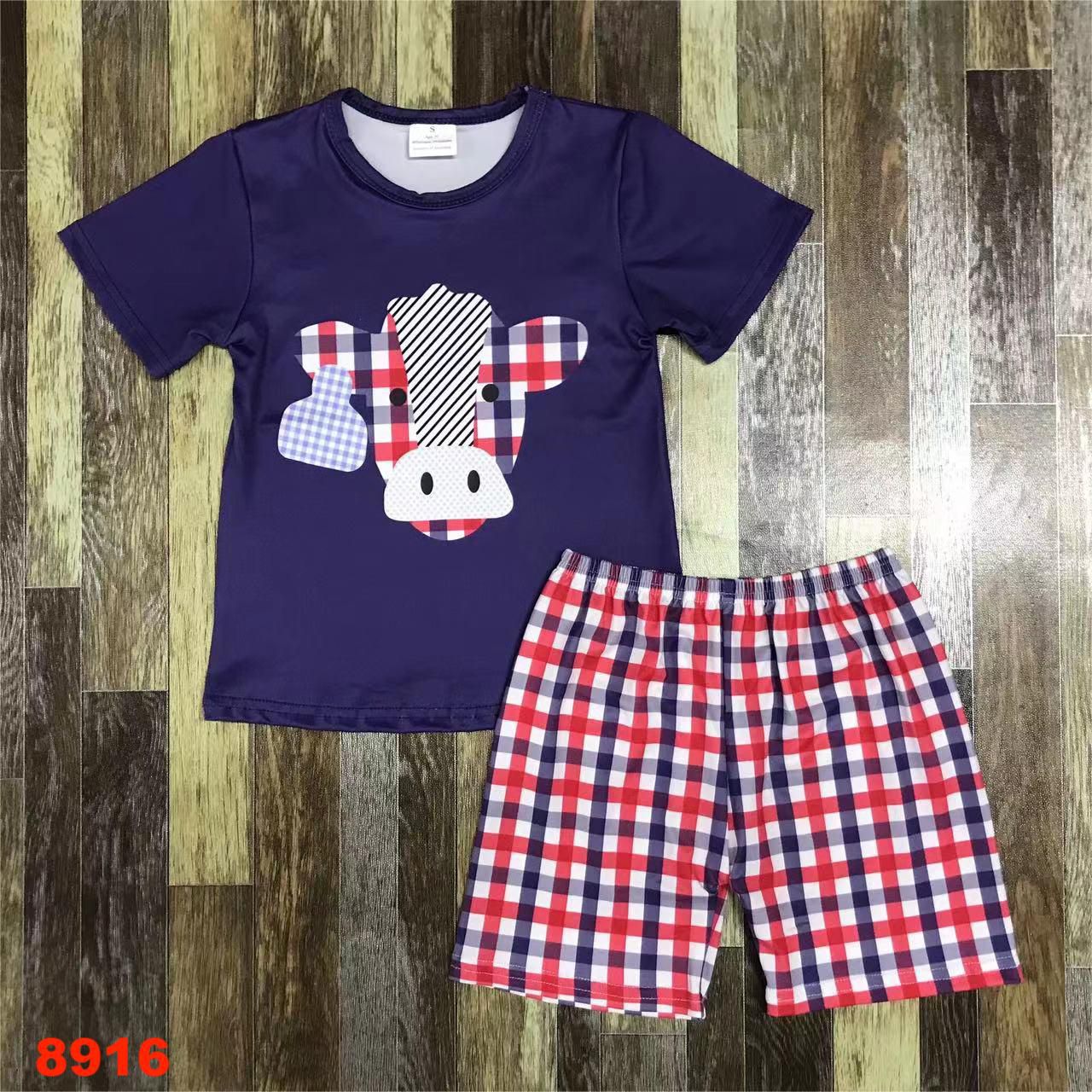 Children's Cow Print Plaid Short Sleeve Set
