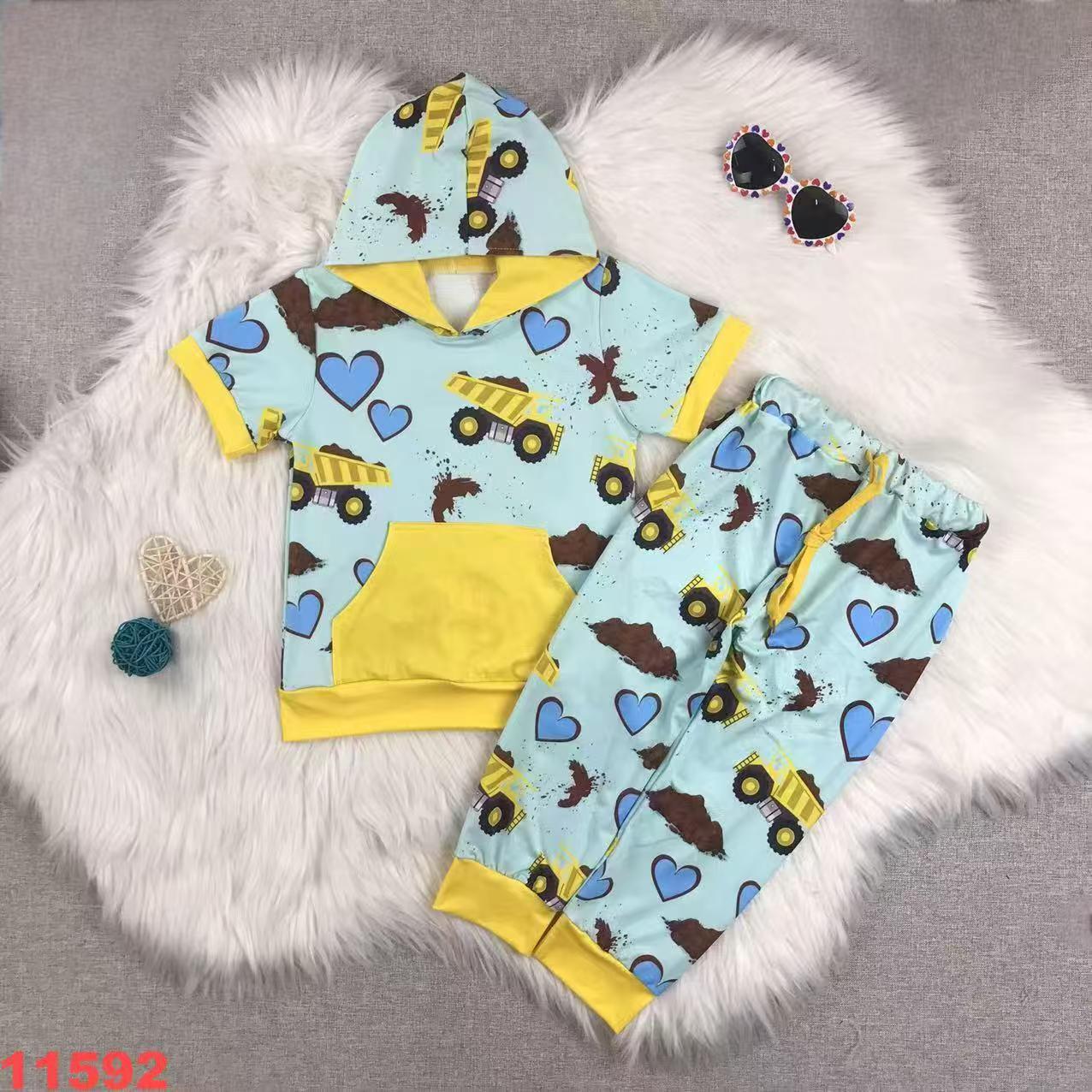Children's Construction Theme Short Sleeve Hoodie Set