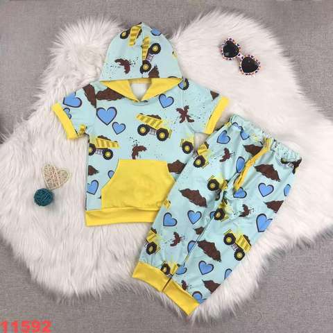 Children's Construction Theme Short Sleeve Hoodie Set