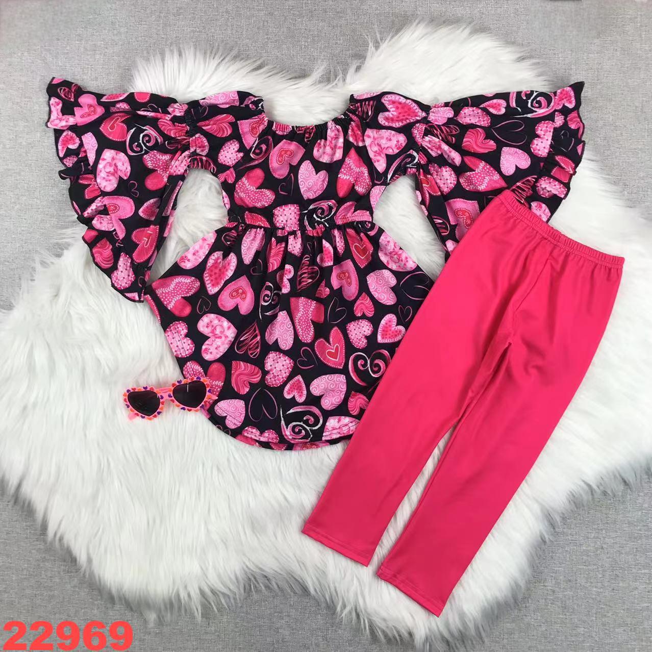 Heart Print Long Sleeve Top and Leggings Set