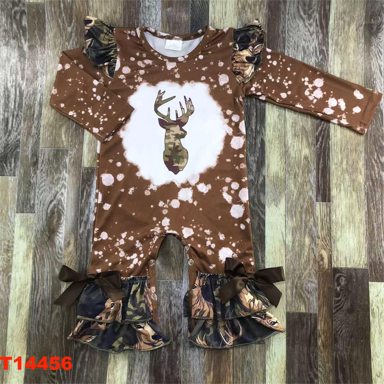 Camouflage Deer Long Sleeve Ruffled Romper