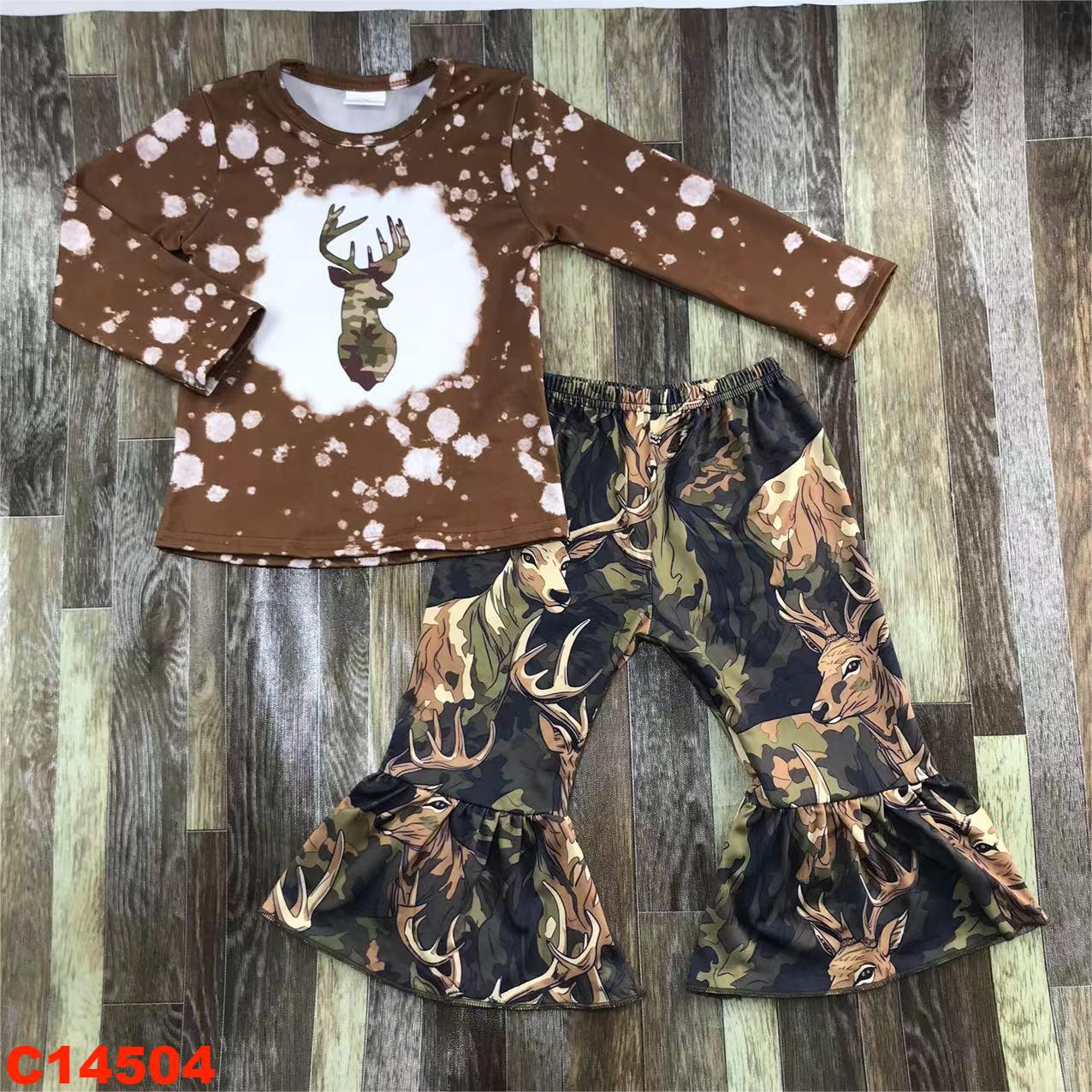 Kids Deer Print Long Sleeve Top and Flared Pants Set