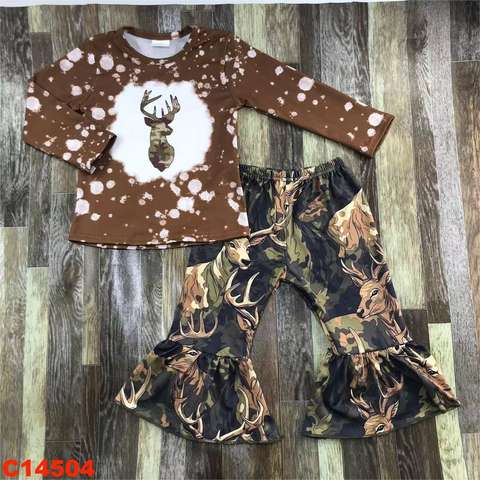 Kids Deer Print Long Sleeve Top and Flared Pants Set