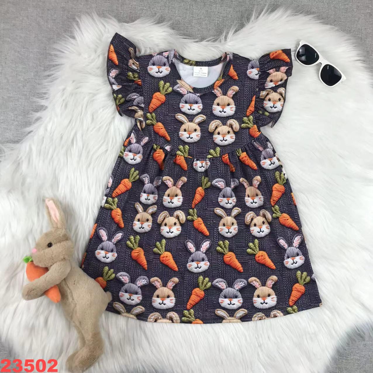 Rabbit and Carrot Printed Girls' Dress