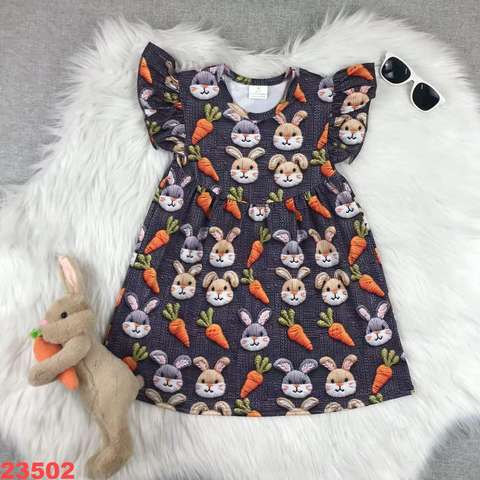 Rabbit and Carrot Printed Girls' Dress