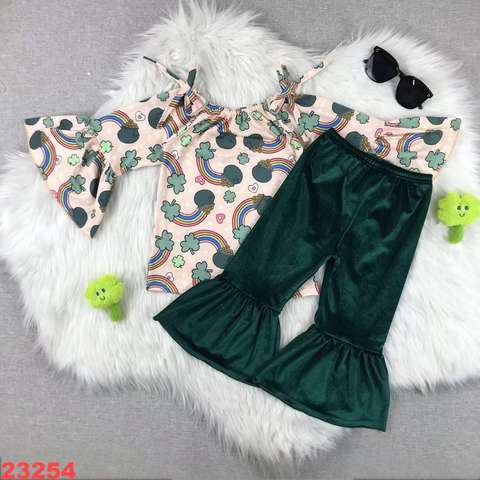 Festive Rainbow & Clover Bell Sleeve Set