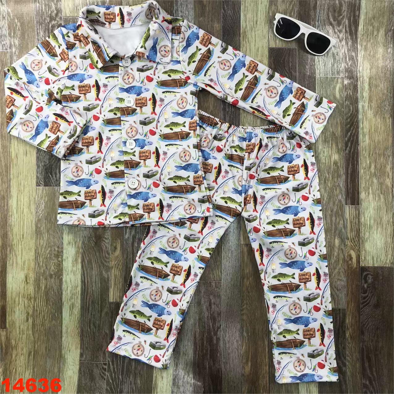 Kids' Fishing Print Long Sleeve Outfit Set