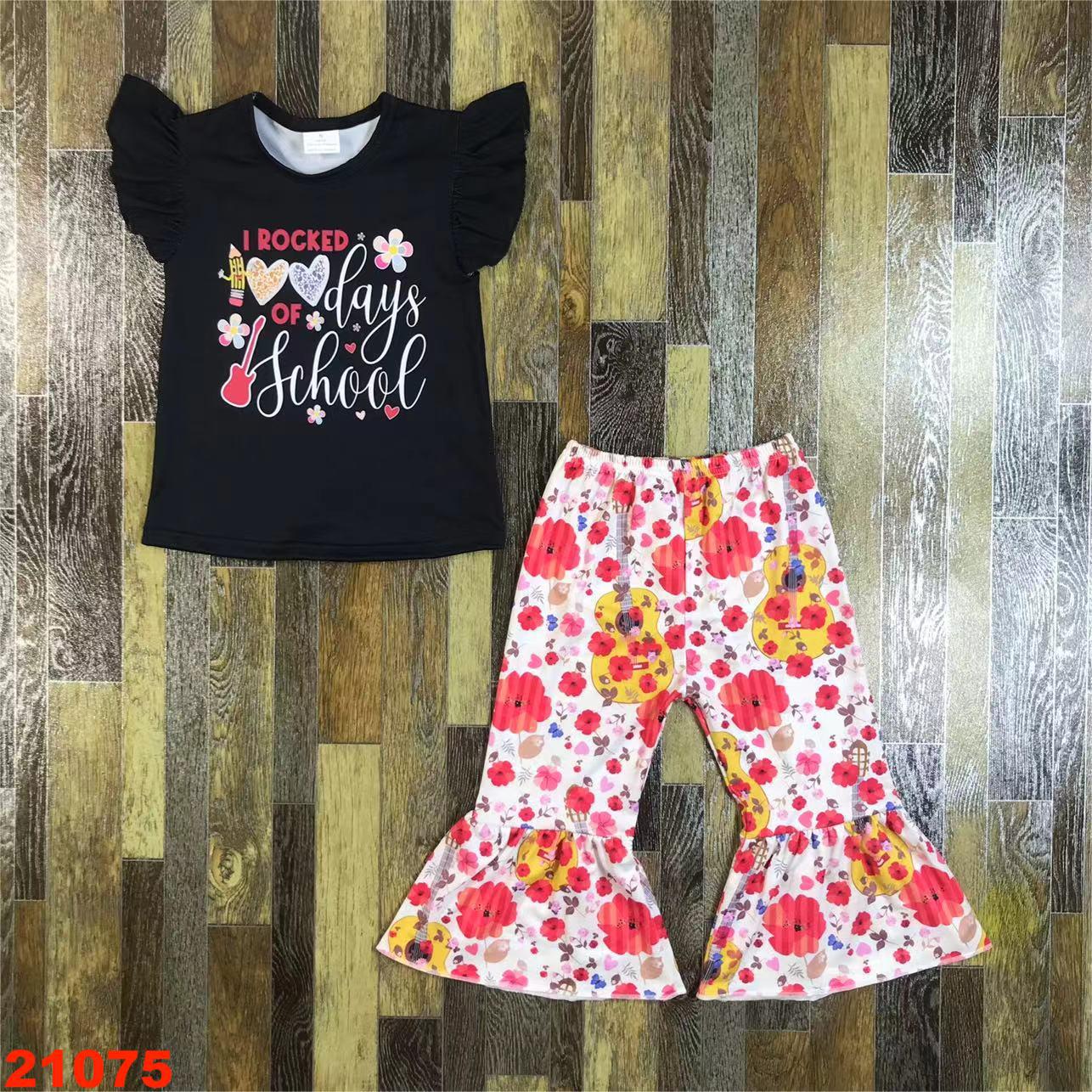 Floral Bell-Bottom Long Sleeve Set with Graphic Top