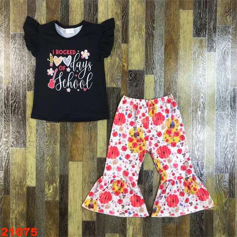 Floral Bell-Bottom Long Sleeve Set with Graphic Top