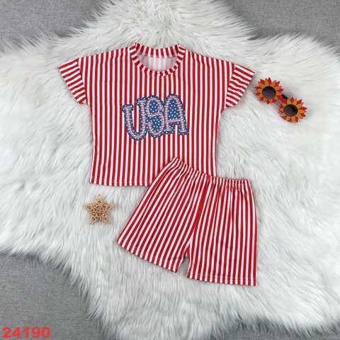 USA Striped Short Sleeve Set