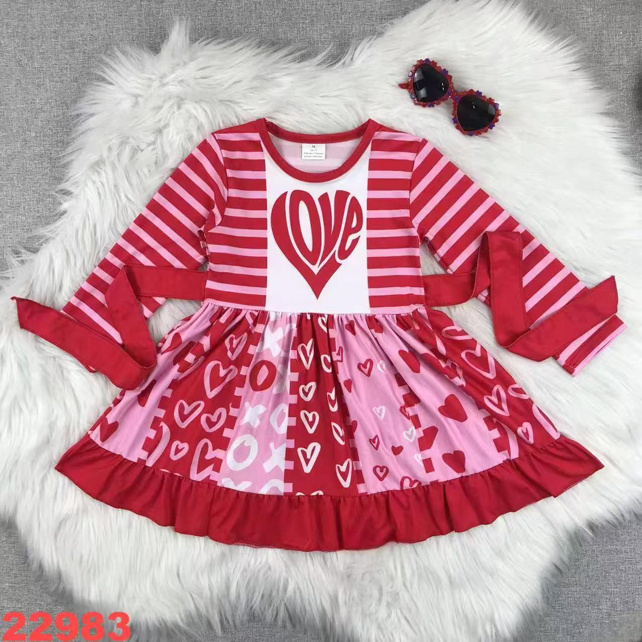 Girls' Red Striped Love Valentine's Dress