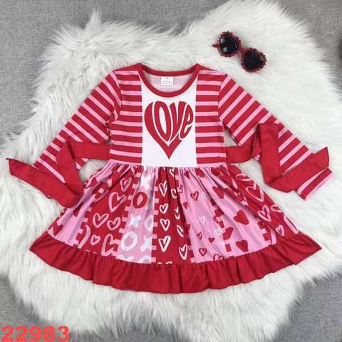 Girls' Red Striped Love Valentine's Dress