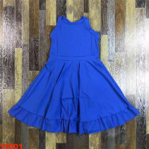 Sleeveless Blue Kids Dress with Ruffled Hem