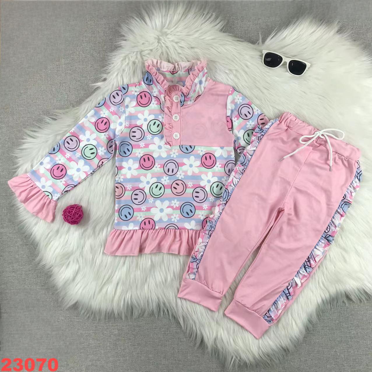 Girls' Long Sleeve Smiley and Floral Ruffle Set