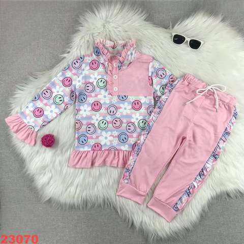 Girls' Long Sleeve Smiley and Floral Ruffle Set