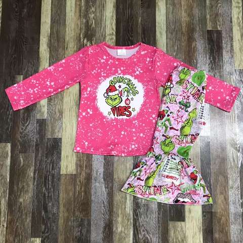 Grinch Long Sleeve Top and Skirt Set for Kids