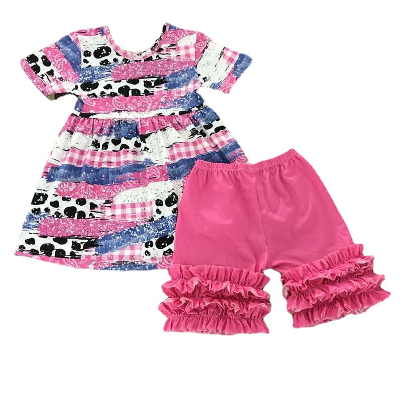 Colorful Short Sleeve Dress with Ruffled Shorts