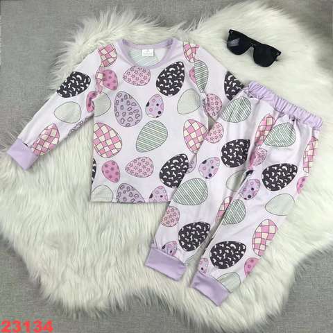 Set of Long Sleeve Shirt and Pants with Pastel Egg Patterns
