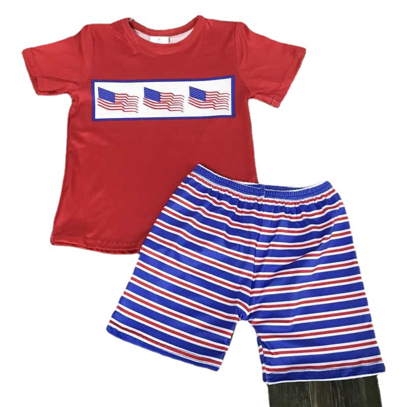 Kids Patriotic Short Sleeve Top and Striped Shorts Set