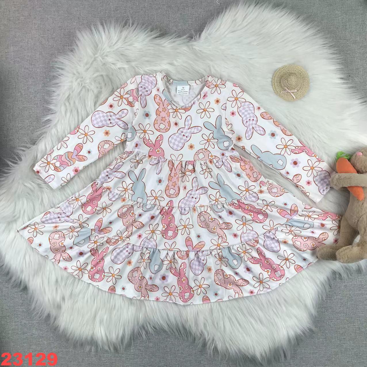 Cute Bunny Print Long Sleeve Dress