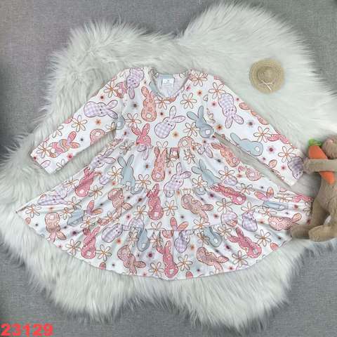 Cute Bunny Print Long Sleeve Dress