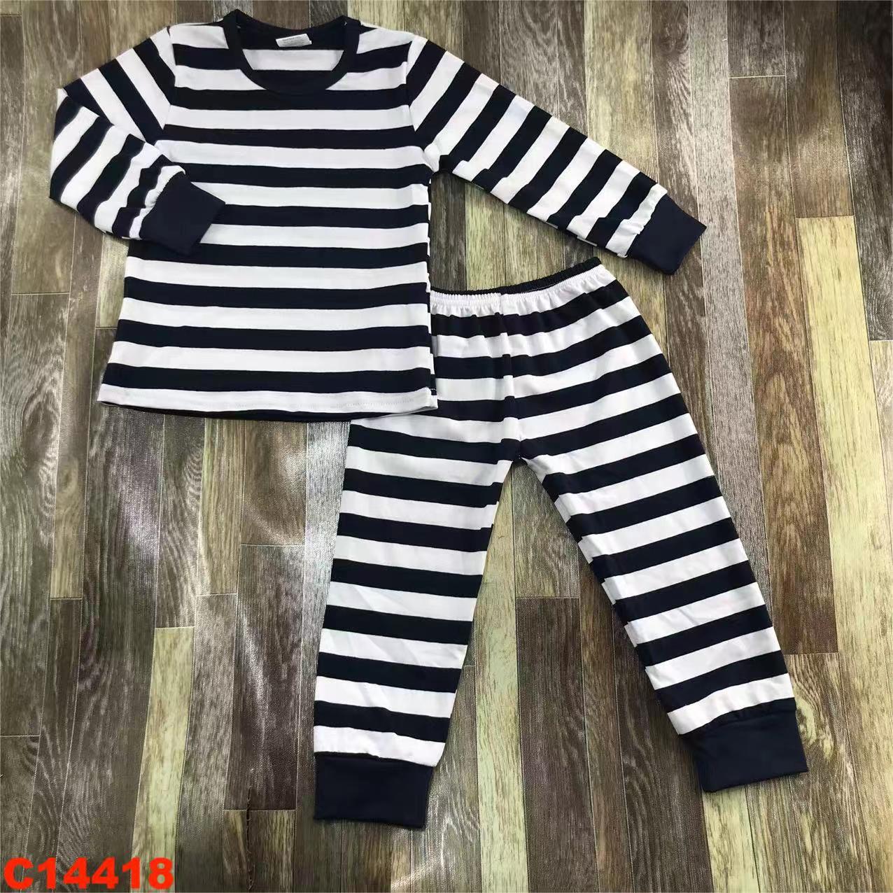 Children's Black and White Striped Long Sleeve Shirt and Pant Set
