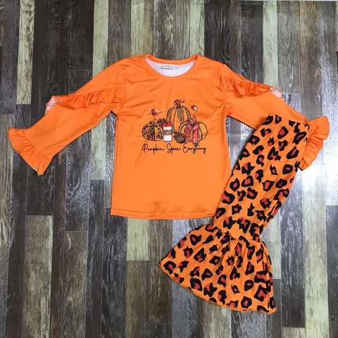 Pumpkin Spice Long Sleeve Outfit with Leopard Print Pants