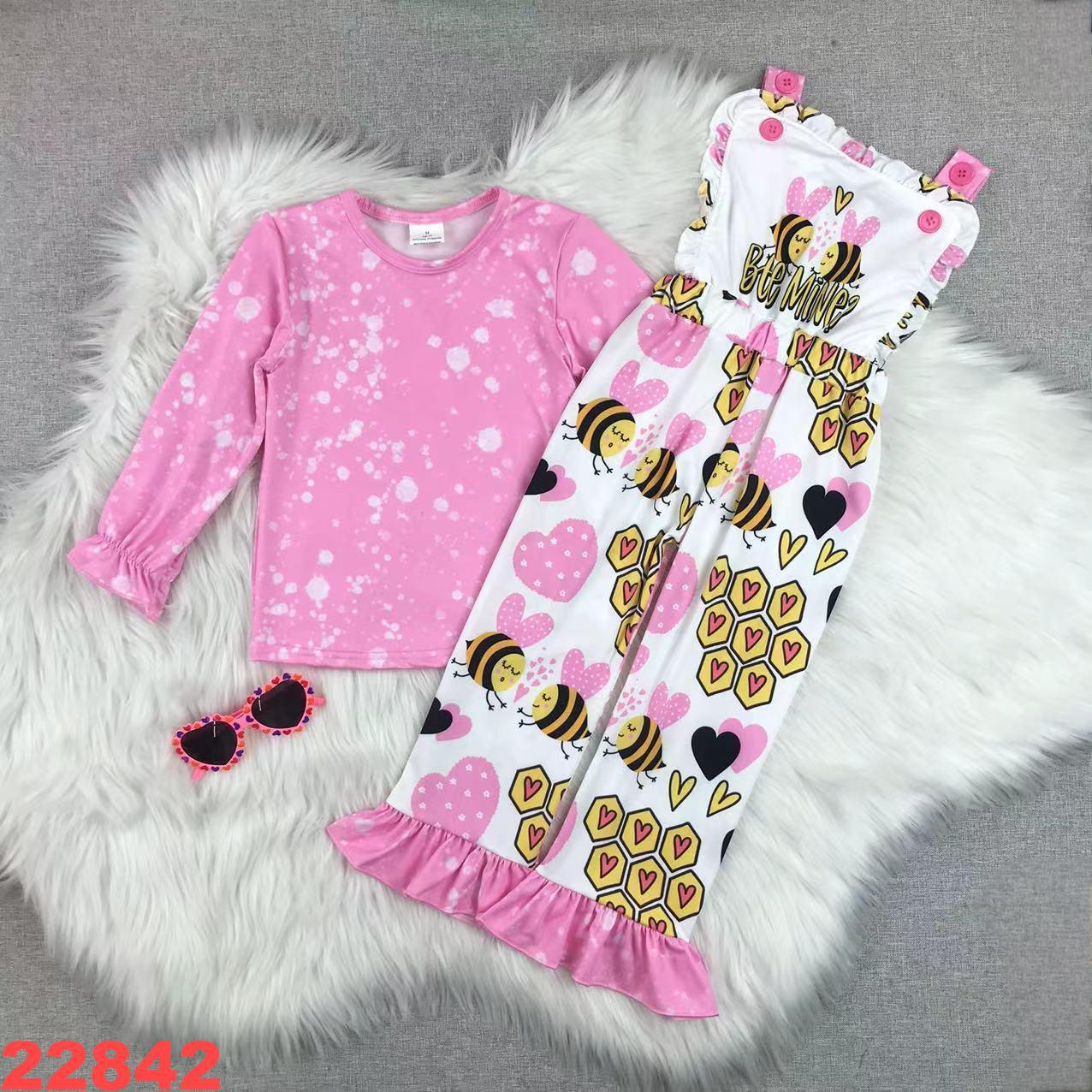 Girls' Pink Bee-Themed Long Sleeve Set