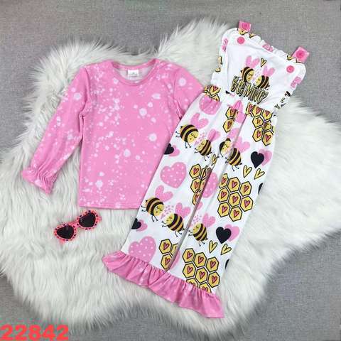 Girls' Pink Bee-Themed Long Sleeve Set