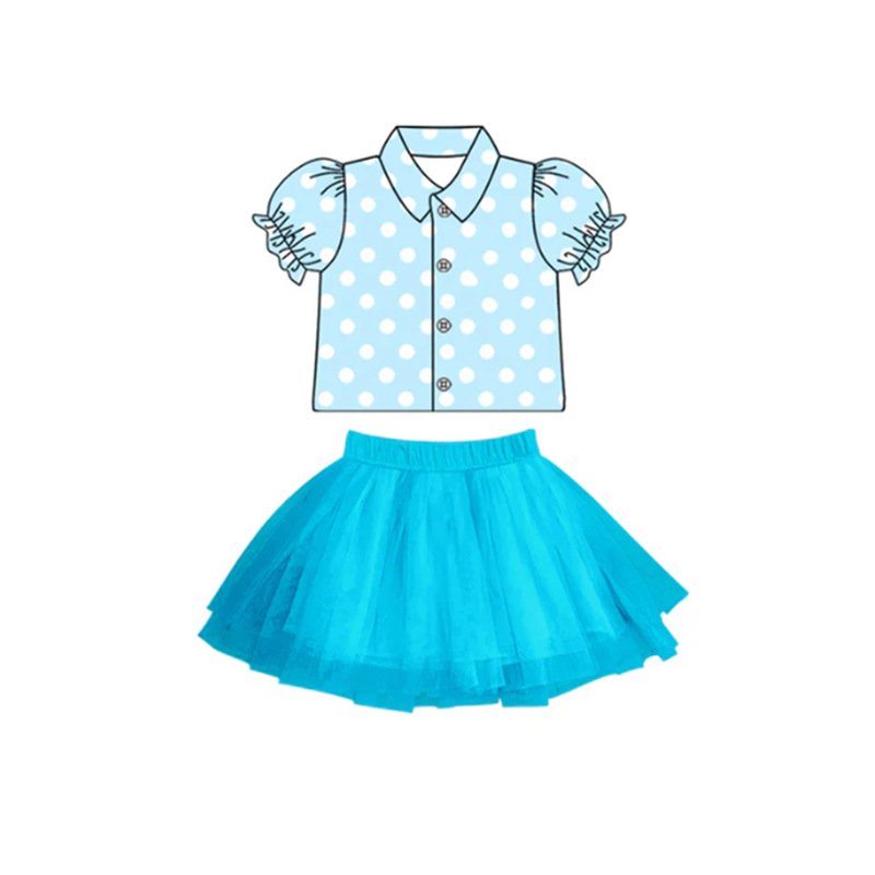 Polka Dot Short Sleeve and Tulle Skirt Set