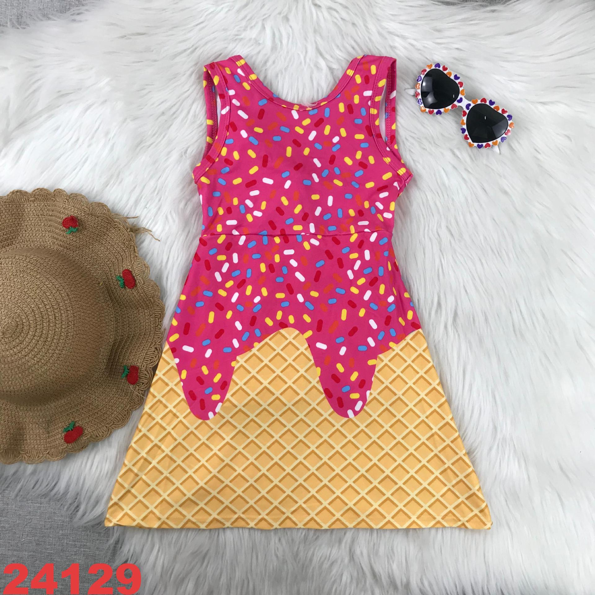 Ice Cream Themed Sleeveless Girls' Dress