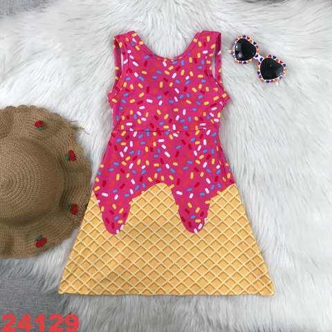 Ice Cream Themed Sleeveless Girls' Dress