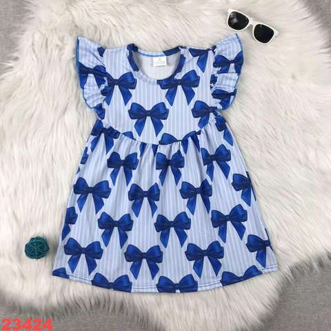 Blue Bow Patterned Sleeveless Dress