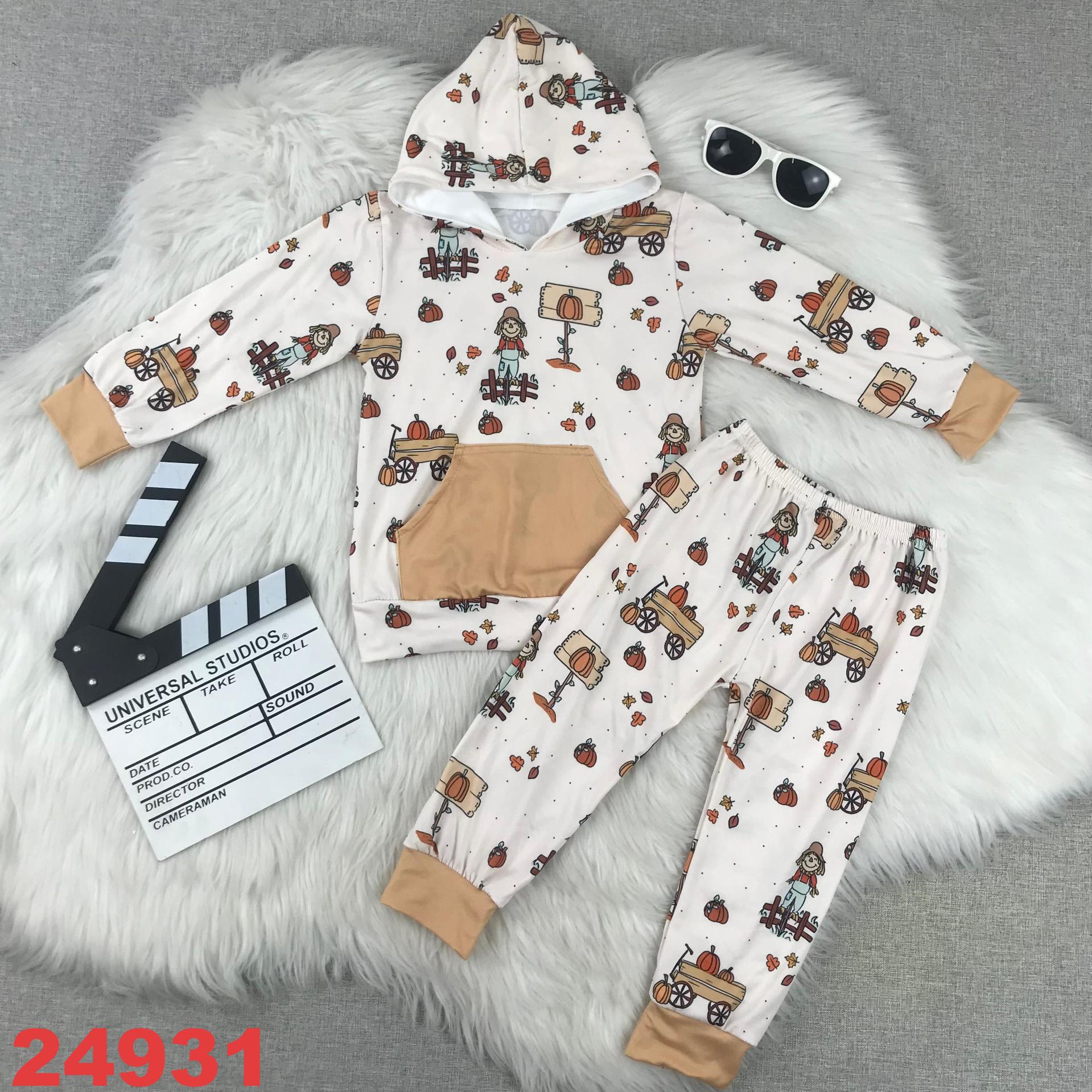Kids' Fall-Themed Long Sleeve Hoodie and Pants Set